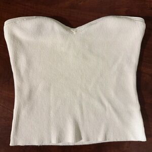 House of Harlow 1960 Cream Ribbed Strapless Crop Top